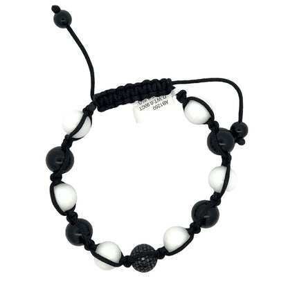 11MM Black & White .90cttw Diamond Disco Ball Bracelet .925 Sterling Silver