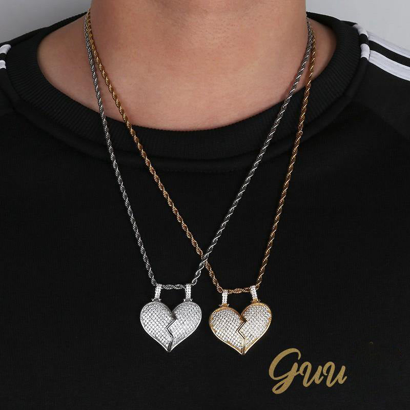 18K Gold-Plated Micro-inlay  AAA CZ  Broken Of Heart Pendant
