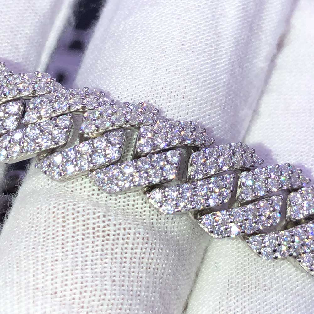12MM VVS Moissanite Iced Cuban Chain Sharp Link .925 Sterling Silver