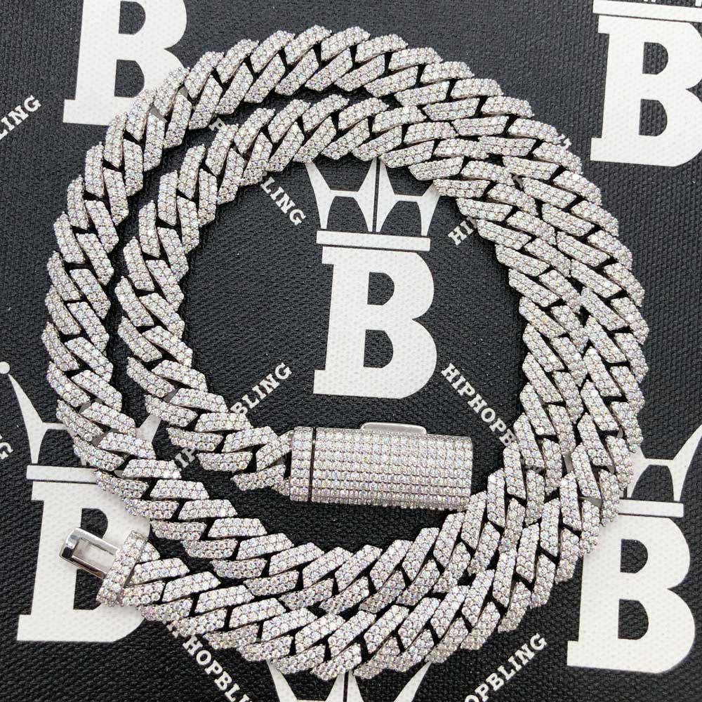 12MM VVS Moissanite Iced Cuban Chain Sharp Link .925 Sterling Silver