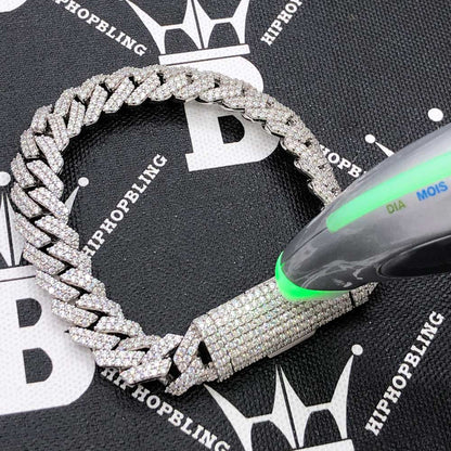 12MM VVS Moissanite Iced Cuban Chain Sharp Link .925 Sterling Silver