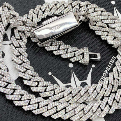 12MM VVS Moissanite Iced Cuban Chain Sharp Link .925 Sterling Silver