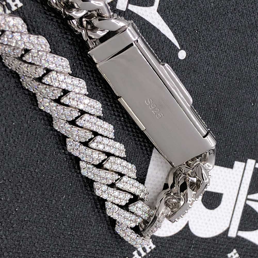 12MM VVS Moissanite Iced Cuban Chain Sharp Link .925 Sterling Silver