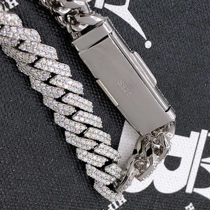 12MM VVS Moissanite Iced Cuban Chain Sharp Link .925 Sterling Silver