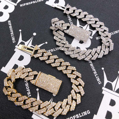 13MM Sharp Cuban Diamond Bracelet 11.05 Carats 10K Yellow / White Gold
