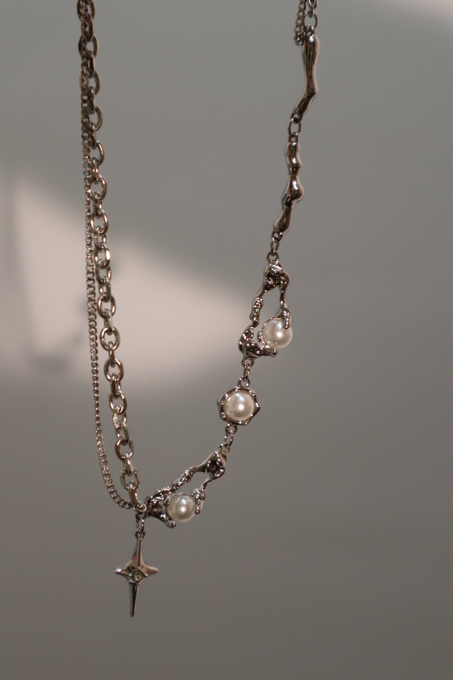 Palladium White Gold Plated Pearl Star Necklace