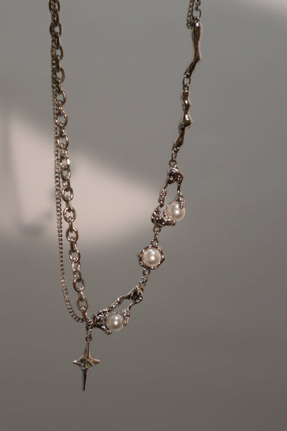 Palladium White Gold Plated Pearl Star Necklace