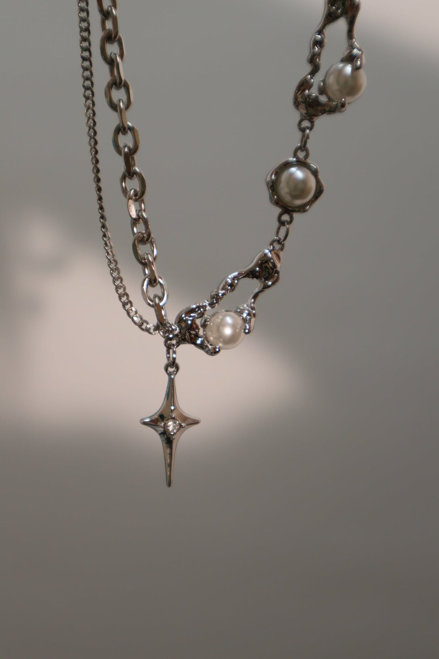 Palladium White Gold Plated Pearl Star Necklace