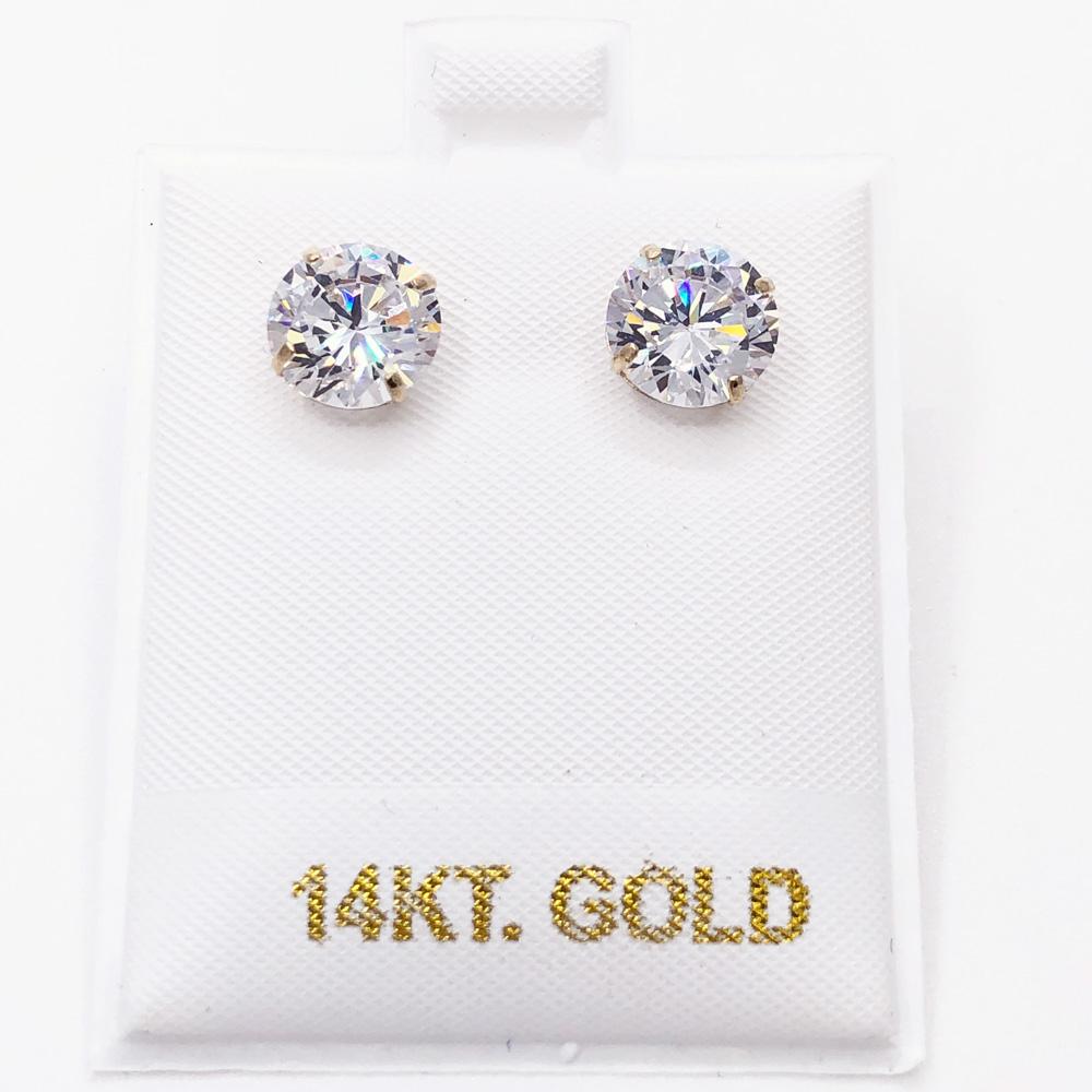 14K Gold Round CZ Stud Earrings Bling Bling