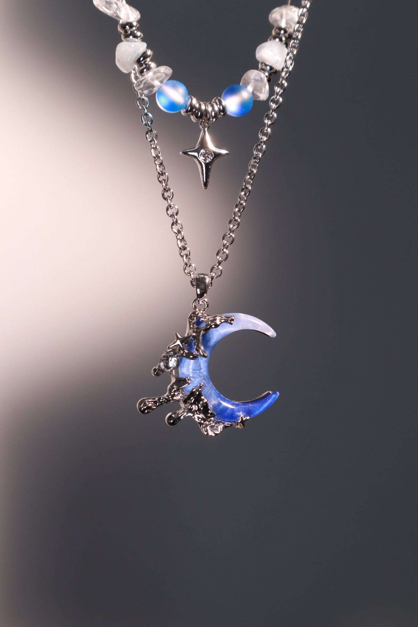 Palladium White Gold Plated Gradient Blue Moon Necklace