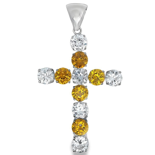 15MM Tennis Cross Canary & White CZ Iced Out Pendant