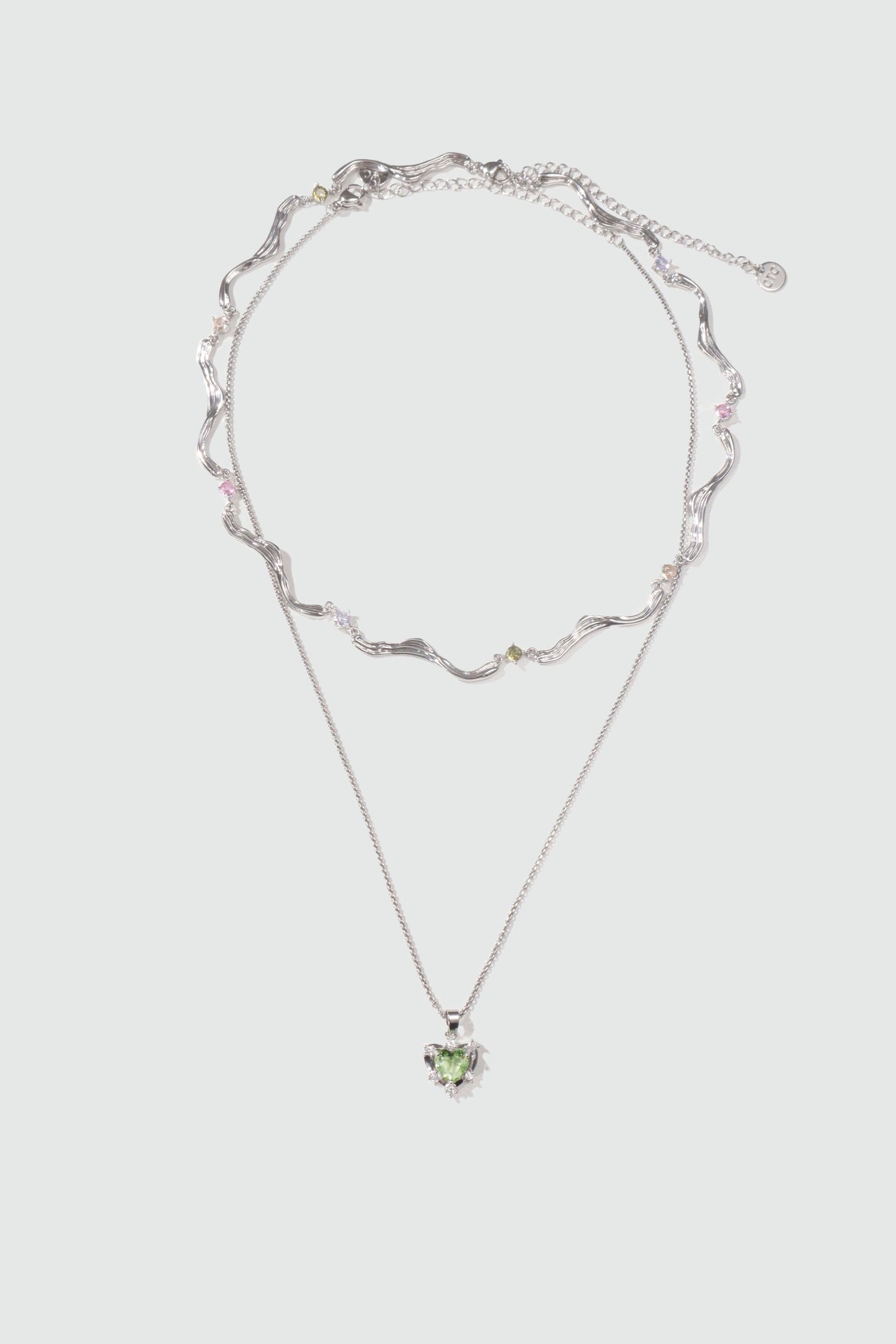 Palladium White Gold Plated Diamond Green Gem Heart Necklace
