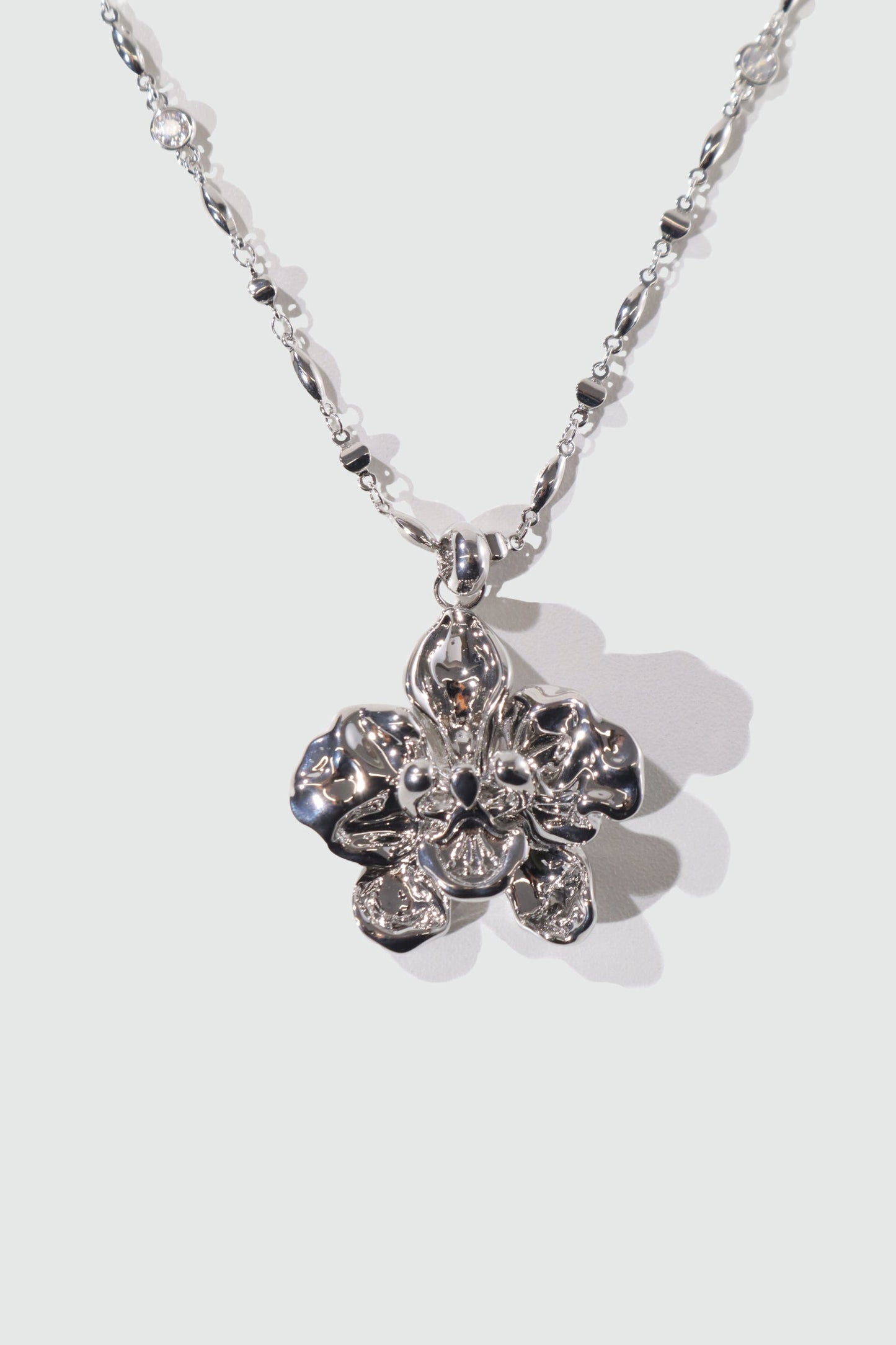 Palladium White Gold Plated Orchid Necklace