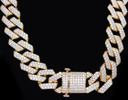 19MM Turkish Cuban Bling Bling Chain  White / Yellow Gold