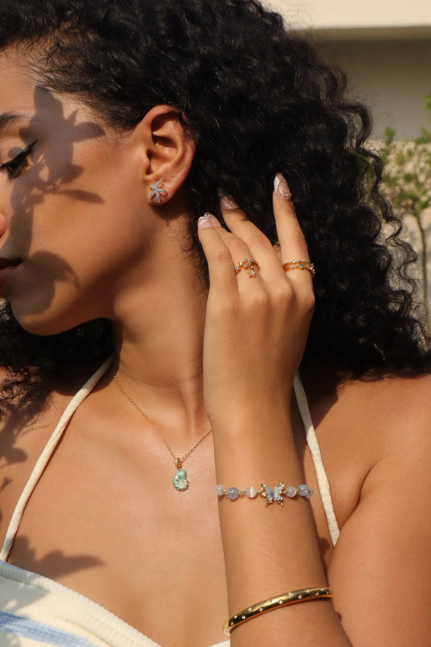 14K Real Gold Plated Blue Butterfly Moonstone Bracelet