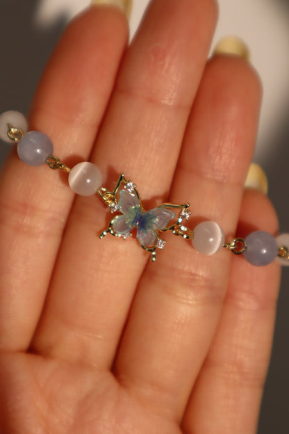 14K Real Gold Plated Blue Butterfly Moonstone Bracelet