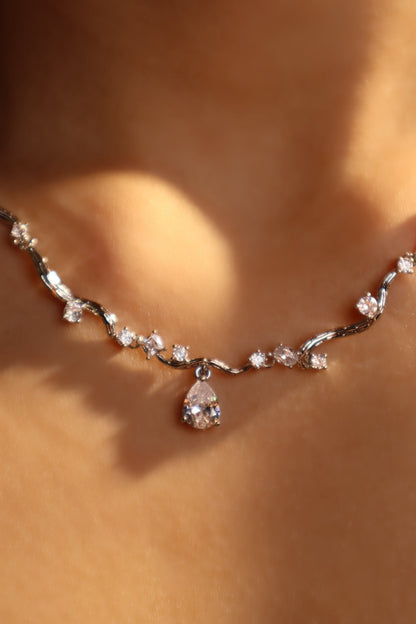Palladium White Gold Plated Spiral Drop Necklace