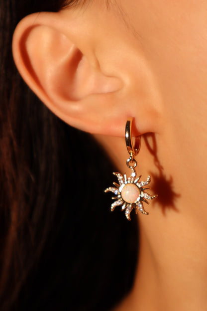 18K Real Gold Plated White Opal Sun Earrings