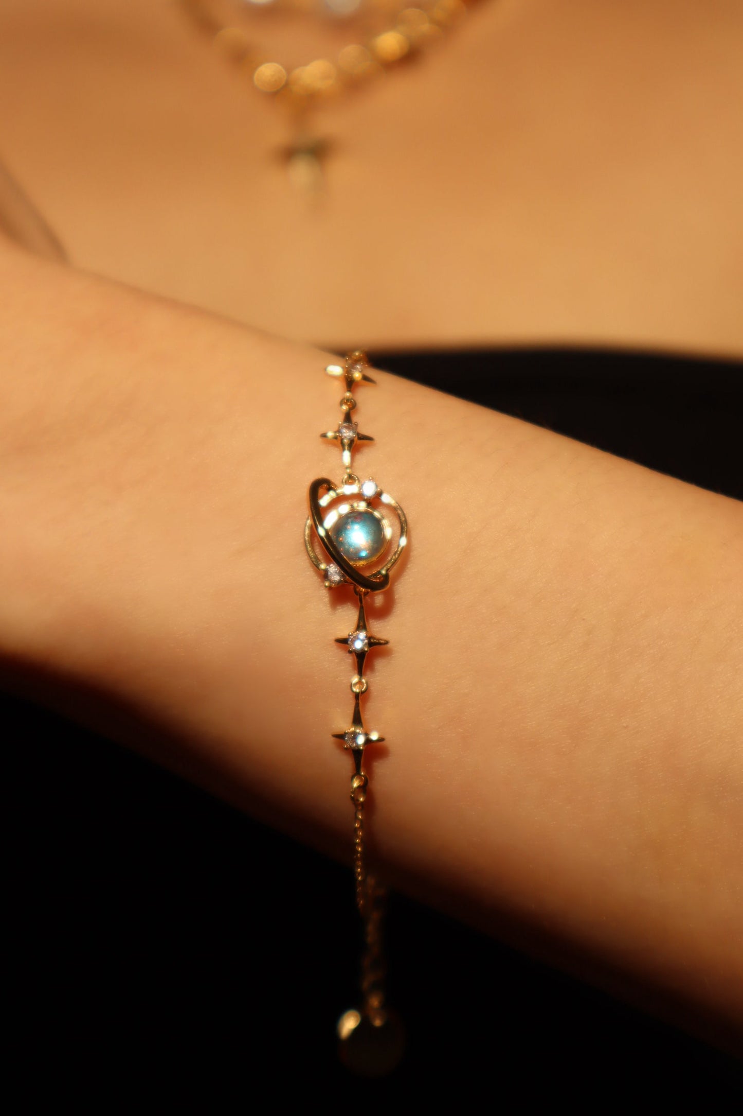 18K Real Gold Plated Moonstone Saturn Star Bracelet