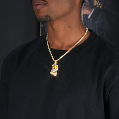 23mm  Iced Iced CZ Gold-Plated  Retro Jesus Crown Pendant &  Cuban Link Chain