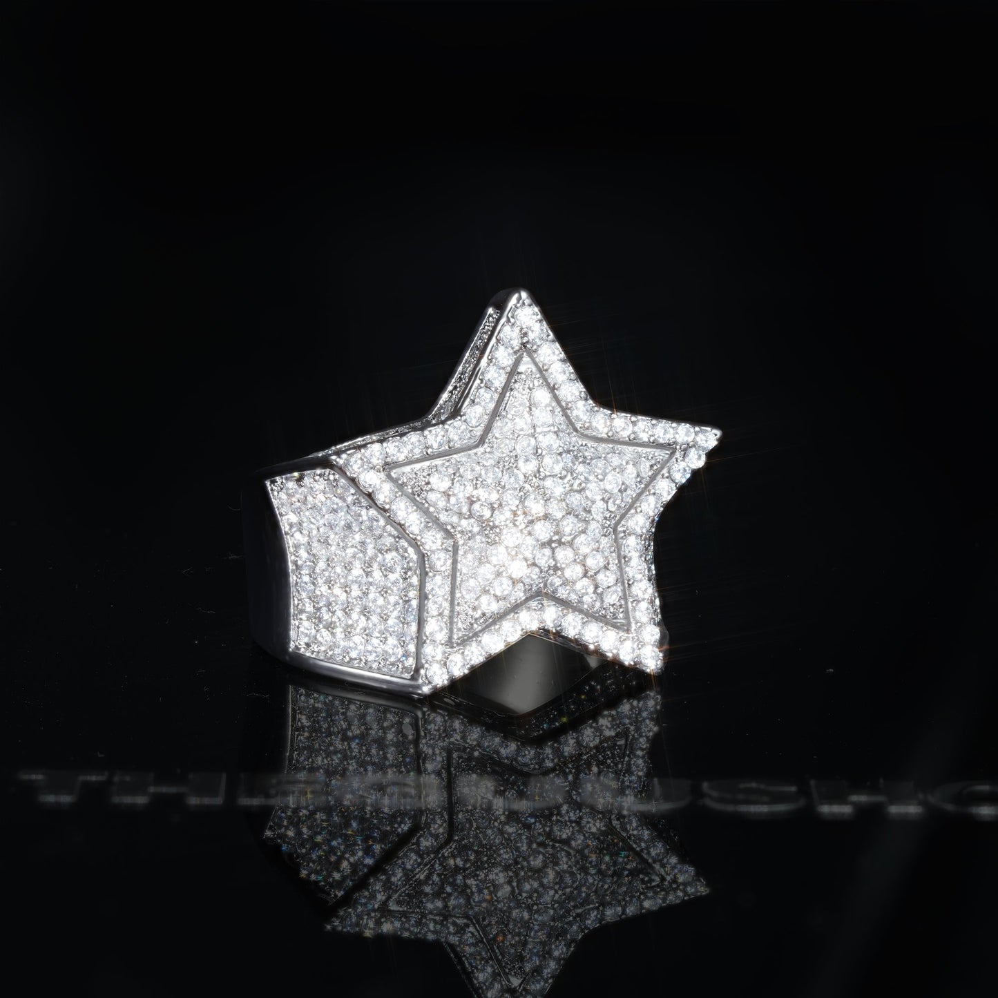 18k Solid Gold-Plated Micro-inlay Rhinestone Pentagram Hip Hop Ring