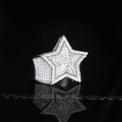 18k Solid Gold-Plated Micro-inlay Rhinestone Pentagram Hip Hop Ring