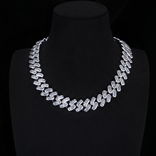 15mm 18K White/Gold-Plated BlingBling Baguette Iced Cuban Chain