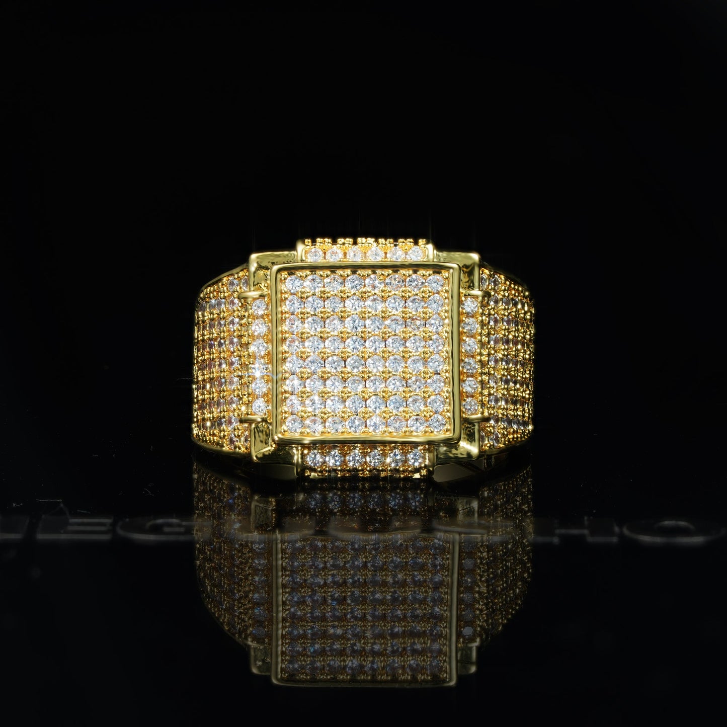 18k White & Yellow Gold-Plated CZ Hip Hop Ring