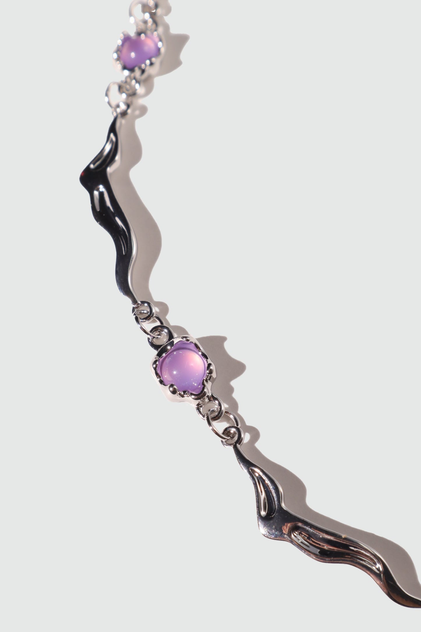 Palladium White Gold Plated Purple Opal Wave Necklace