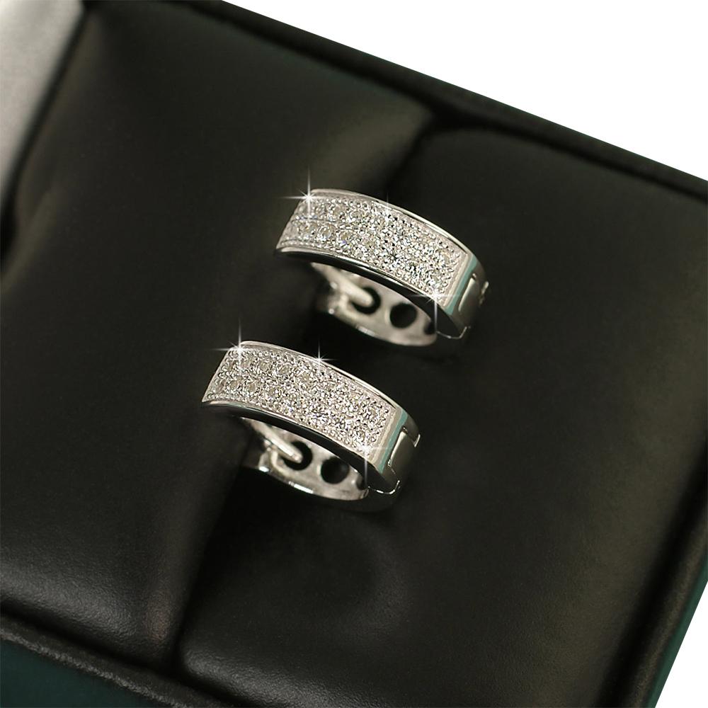 2 Row Hoop VVS Moissanite Earrings .925 Sterling Silver