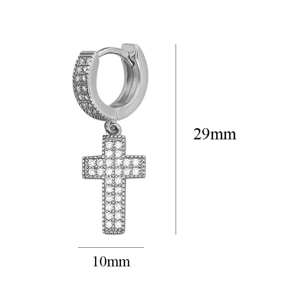2 Row Tennis Cross Dangling Huggie Hoop CZ Iced Out Earrings .925 Silver