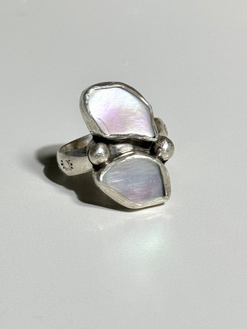2 Stone Mother of Pearl Ring Size 8