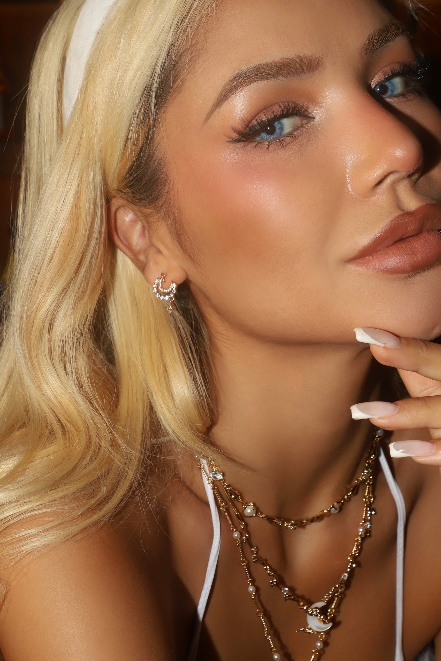 18K Real Gold Plated Diamonds Moon Star Earrings