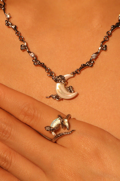 Palladium White Gold Plated Diamonds Natural Shell Moon Necklace