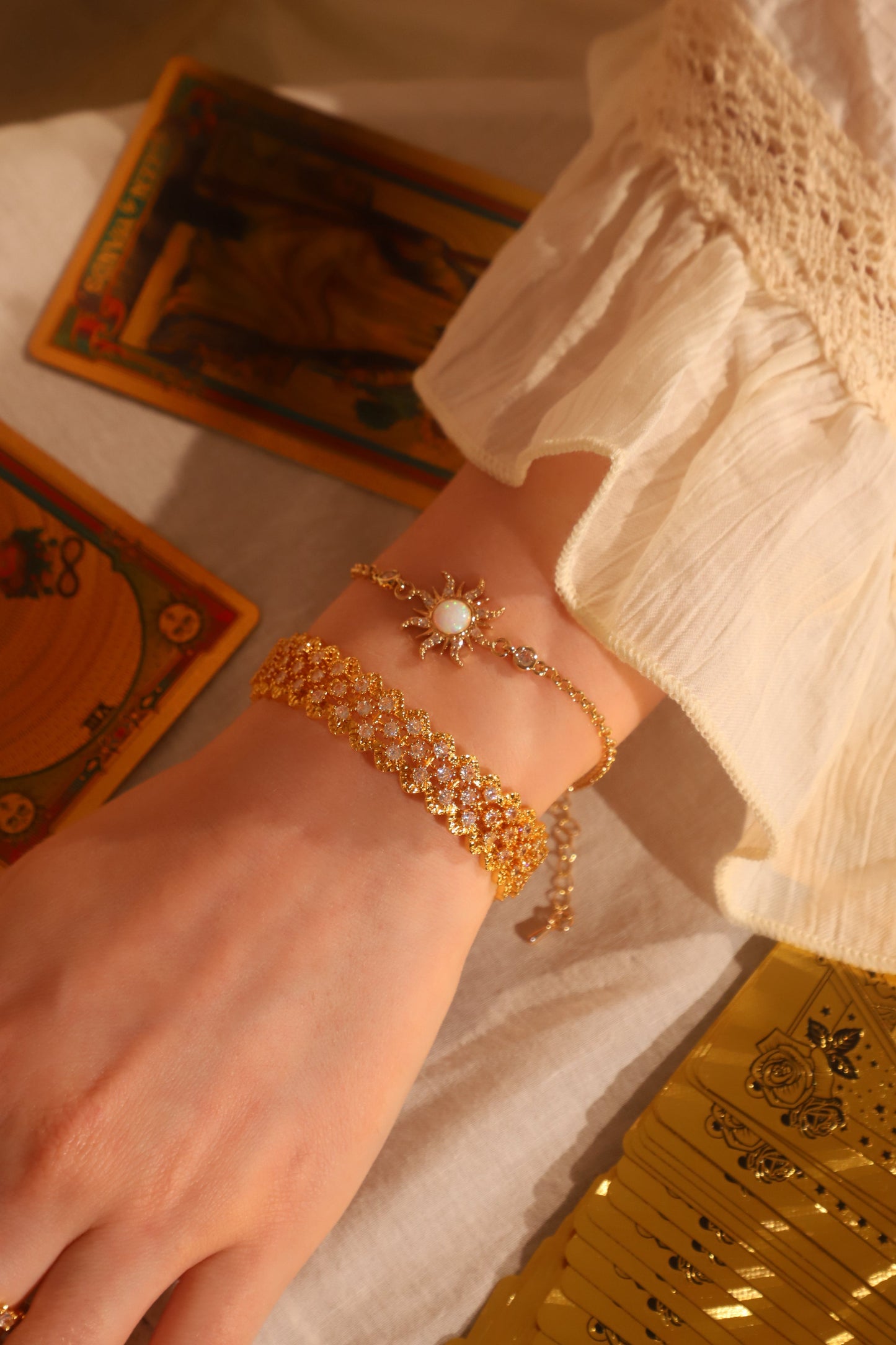 18K Real Gold Plated White Opal Sun Bracelet
