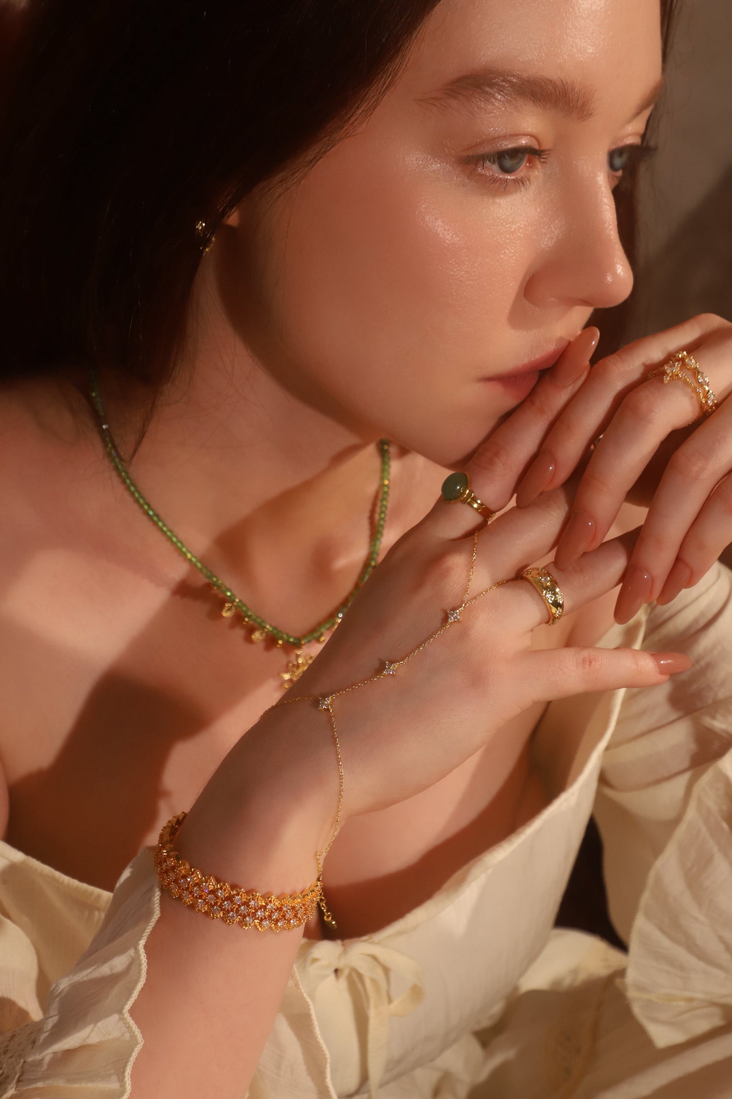 18K Gold Vermeil Starlight Petal Hand Chain Bracelet