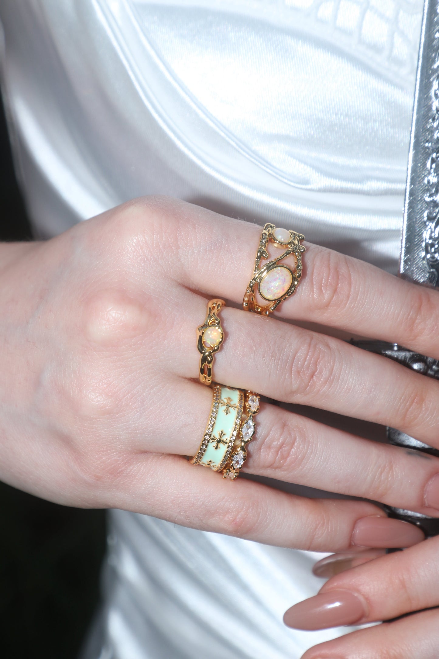 18K Real Gold Plated White Opal Ring