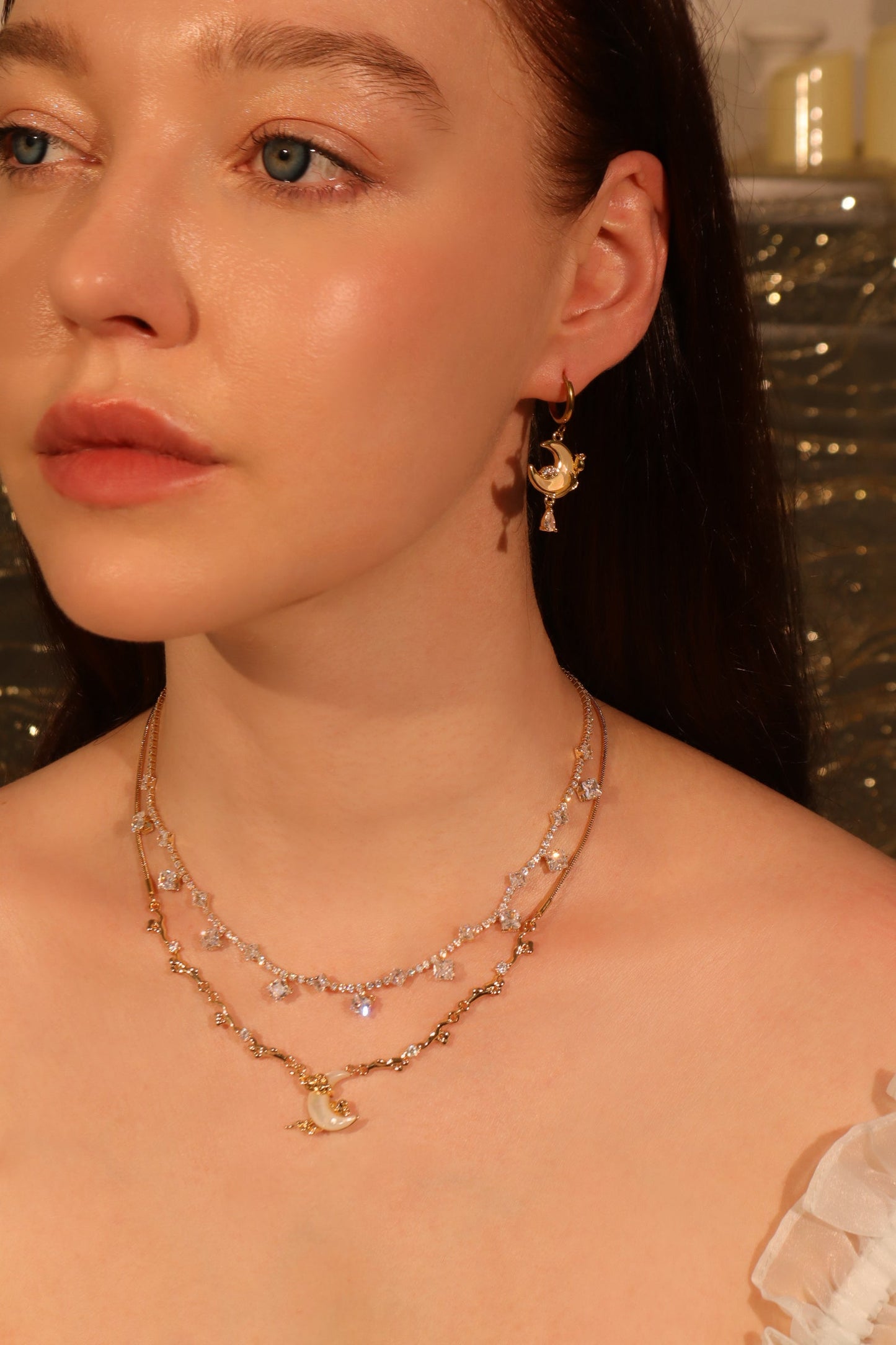 14K Real Gold Plated Multi Diamond Necklace