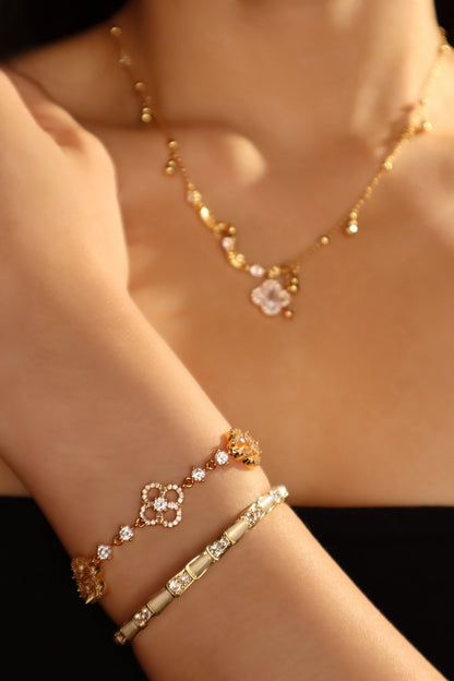 14K Real Gold Plated White Opal Diamonds Bracelet