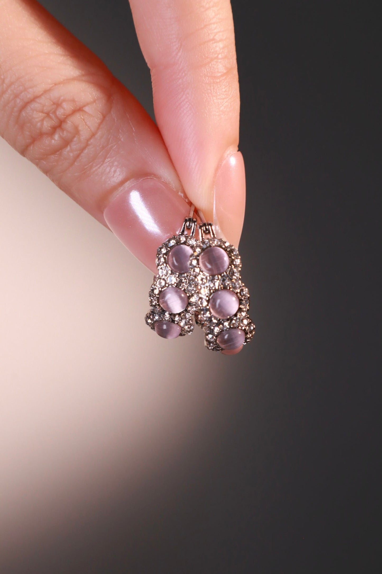 Palladium White Gold Plated Pink Opal Hoop Earrings