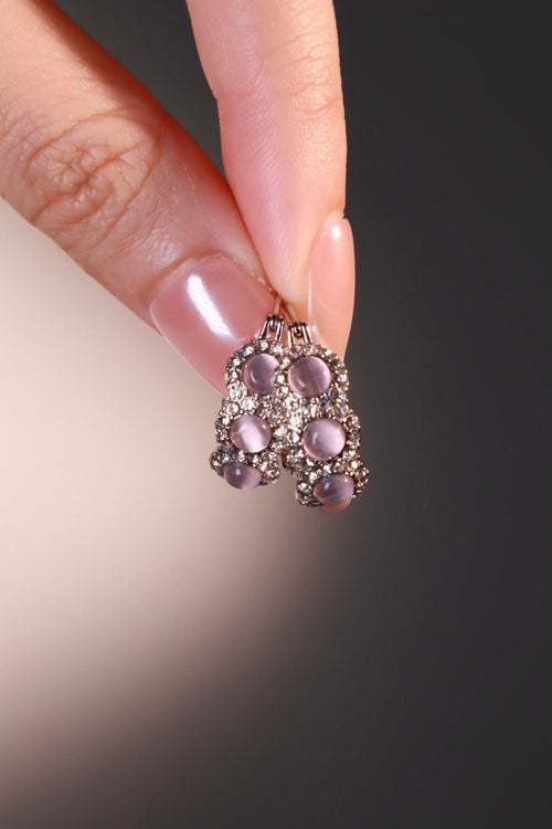 Palladium White Gold Plated Pink Opal Hoop Earrings
