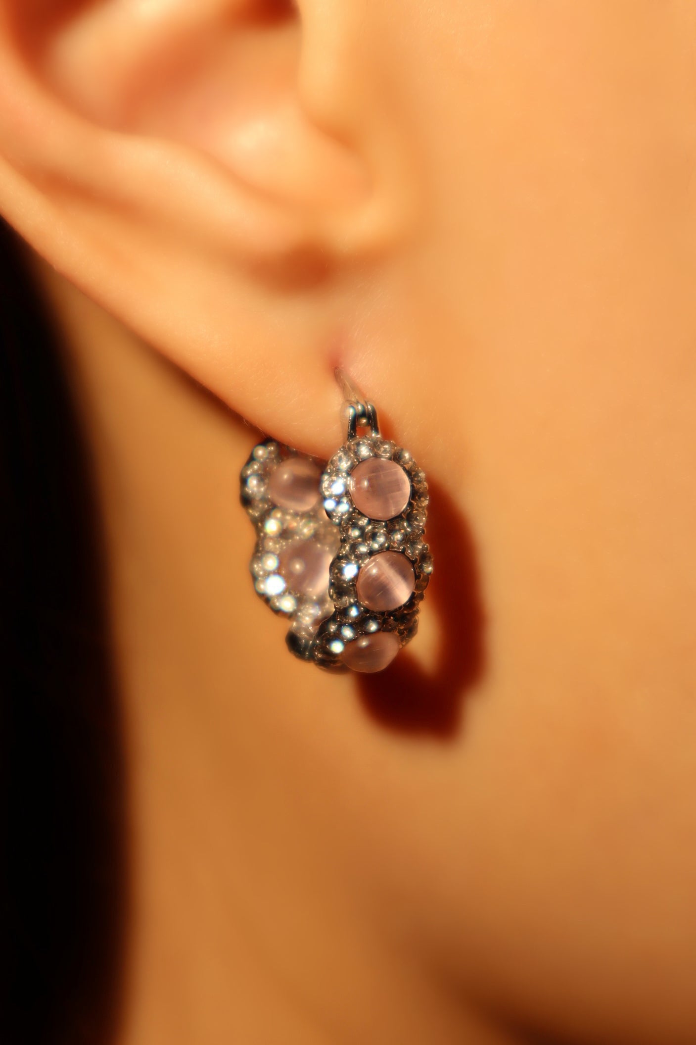 Palladium White Gold Plated Pink Opal Hoop Earrings