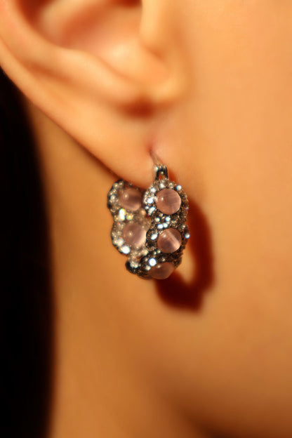 Palladium White Gold Plated Pink Opal Hoop Earrings