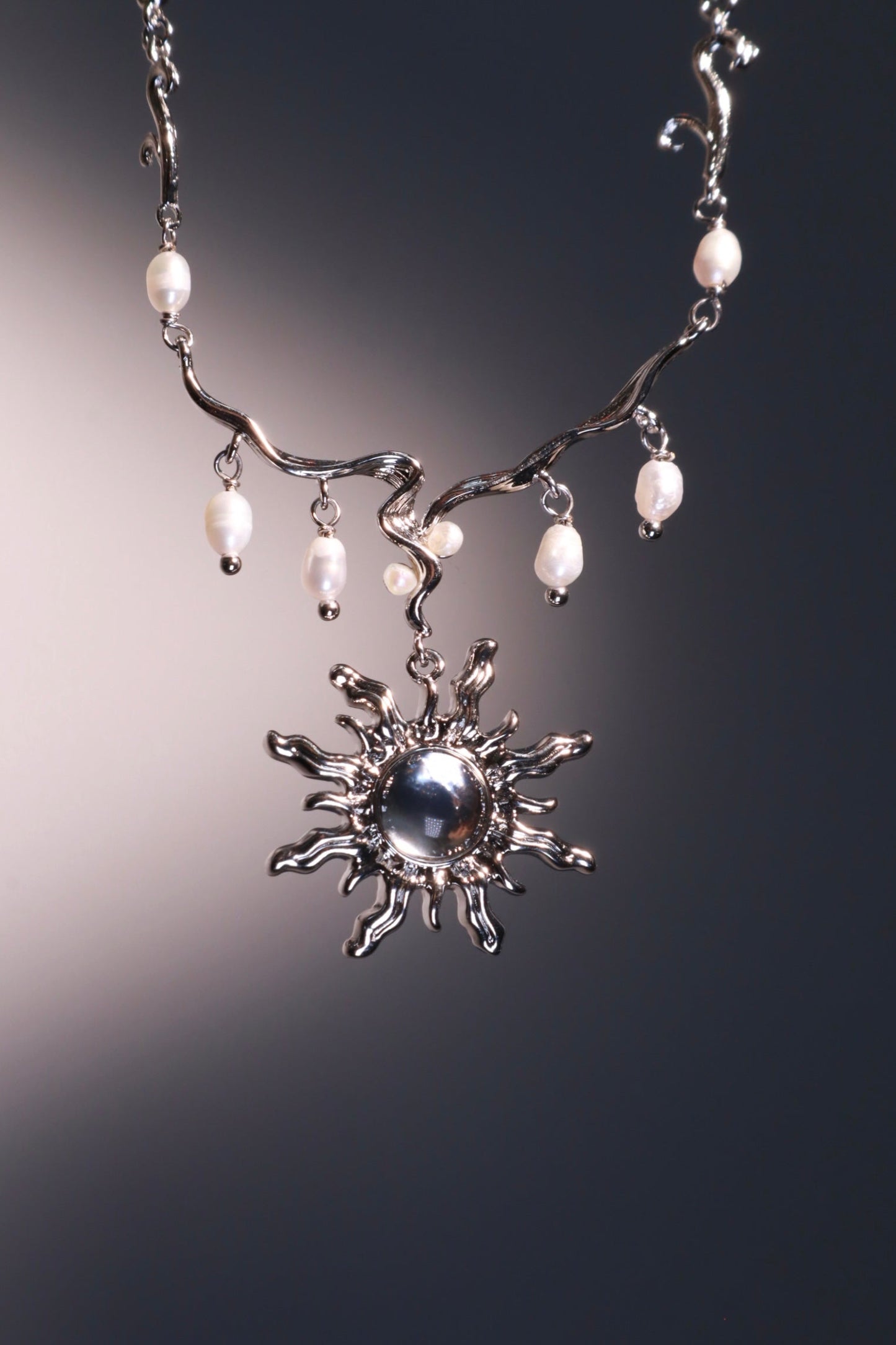 Palladium White Gold Plated White Opal Sun Pearls Necklace