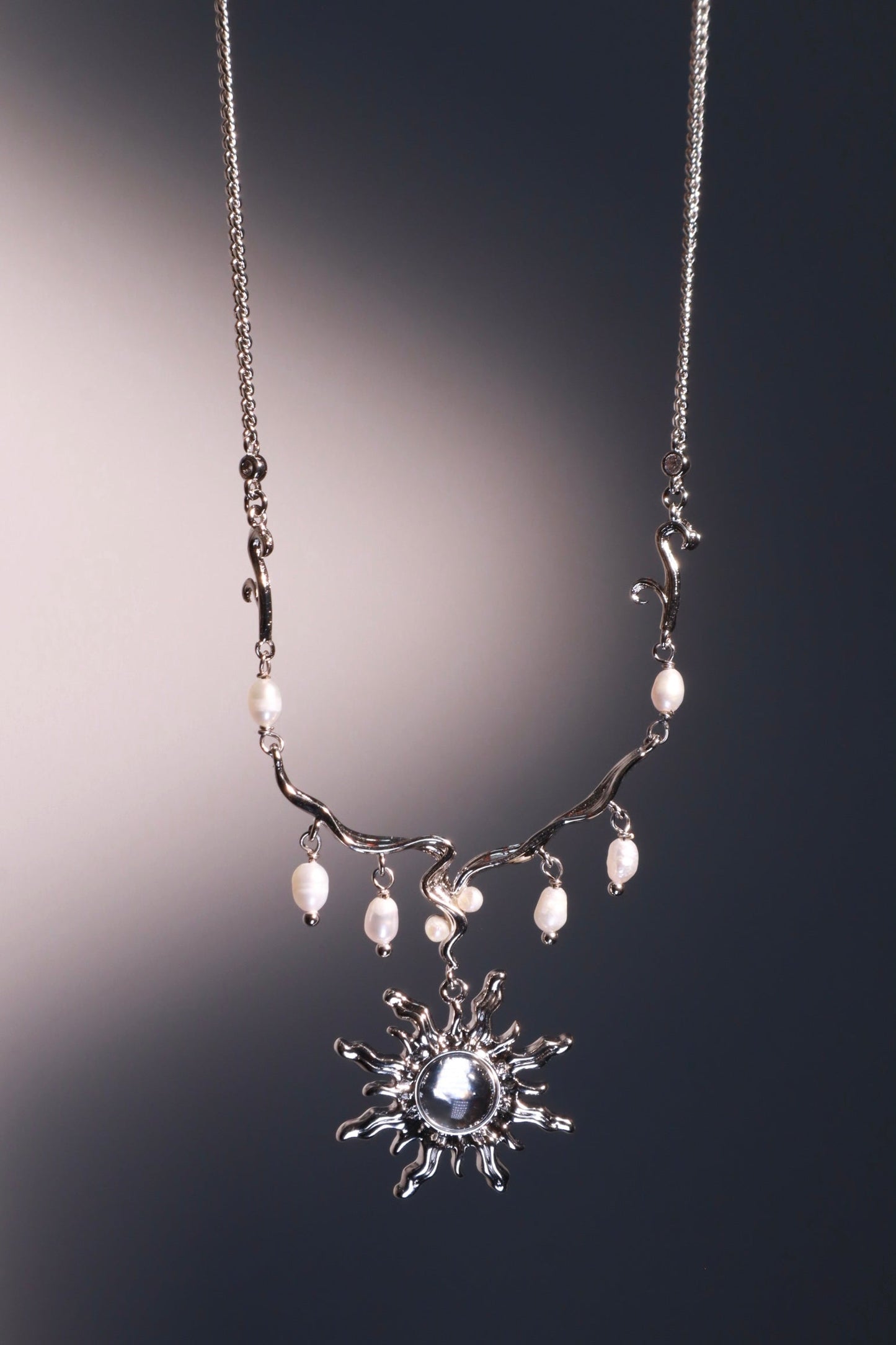 Palladium White Gold Plated White Opal Sun Pearls Necklace