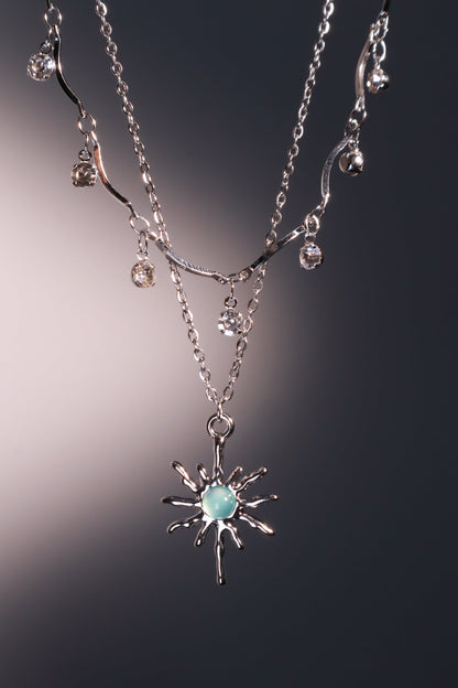 Palladium White Gold Plated Pole Star Wave Layer Necklace