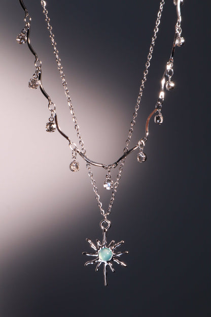 Palladium White Gold Plated Pole Star Wave Layer Necklace