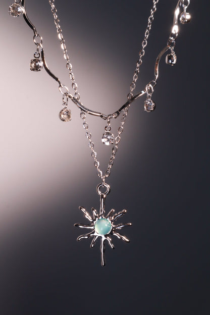 Palladium White Gold Plated Pole Star Wave Layer Necklace