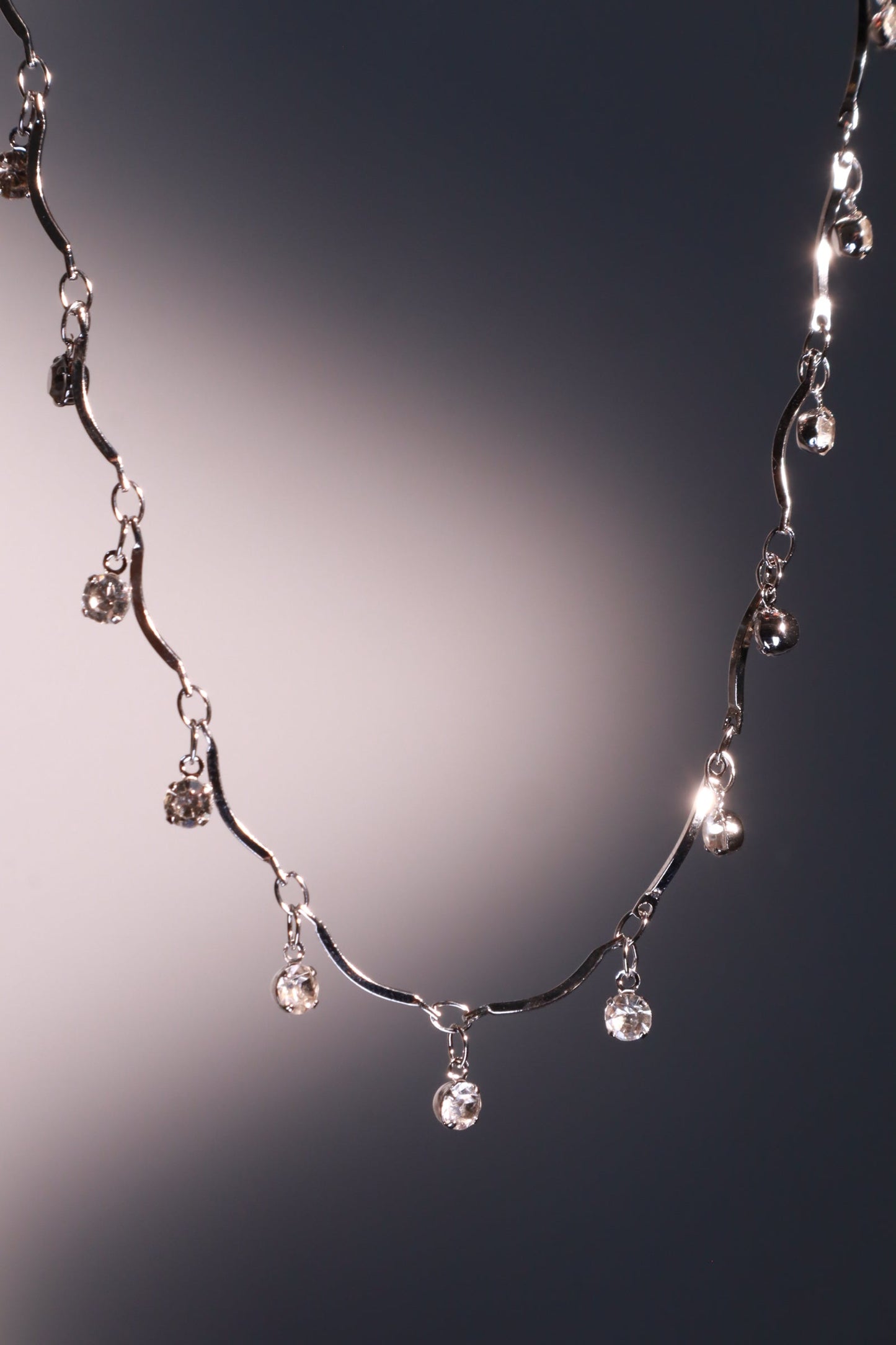 Palladium White Gold Plated Pole Star Wave Layer Necklace