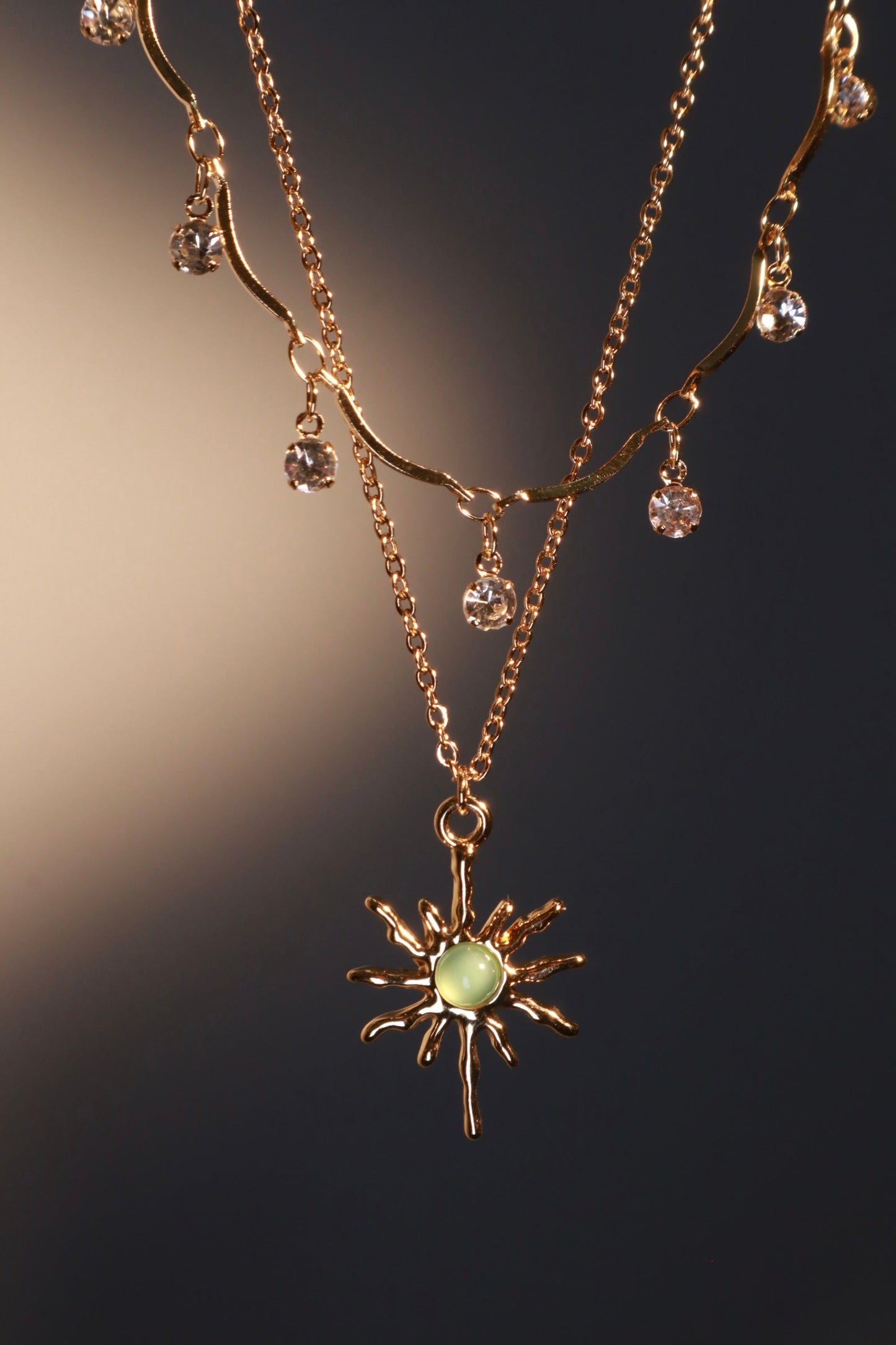 18K Real Gold Plated Pole Star Wave Layer Necklace